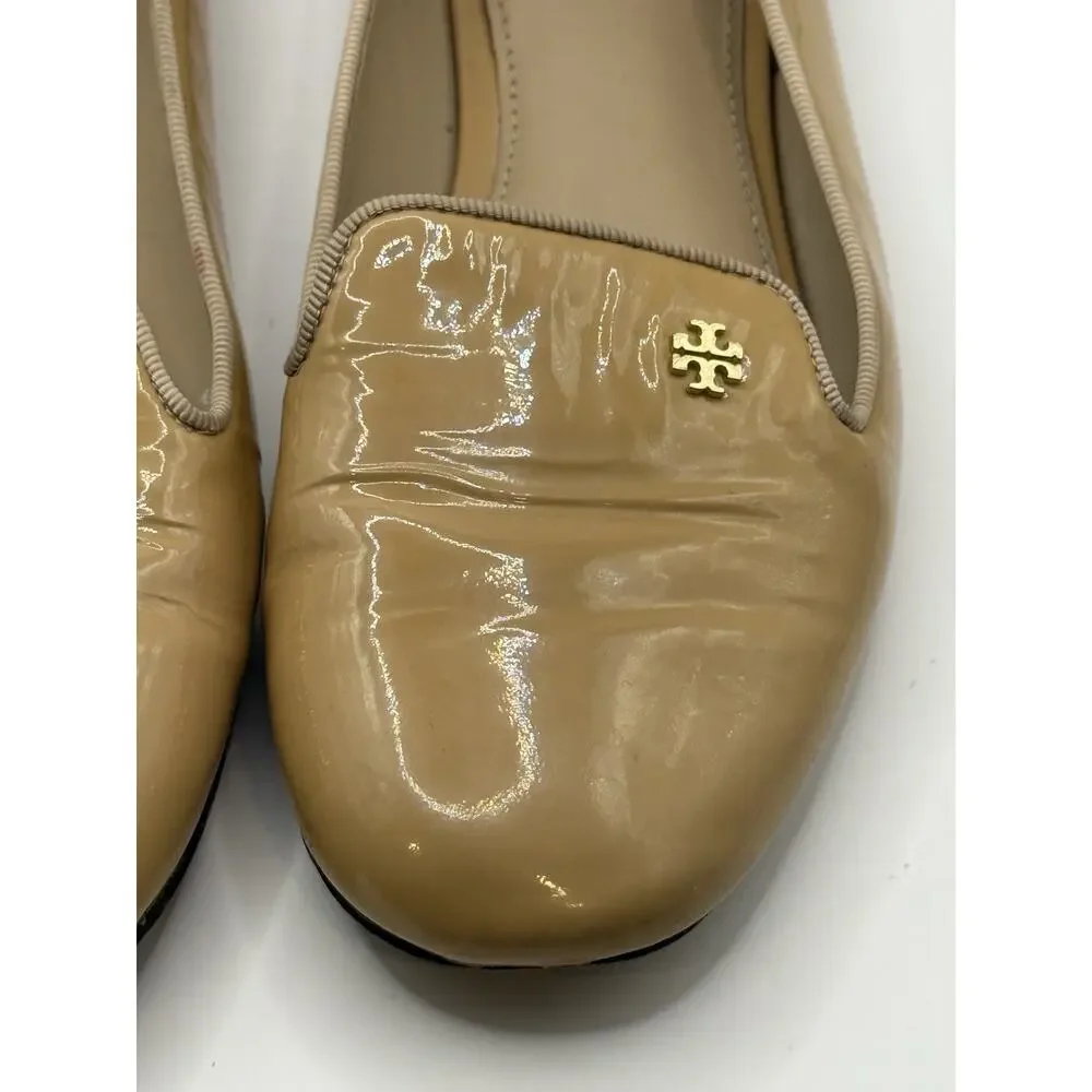 Tory Burch Women's 8M Samantha Smoking Patent Leather Slippers Loafers Beige